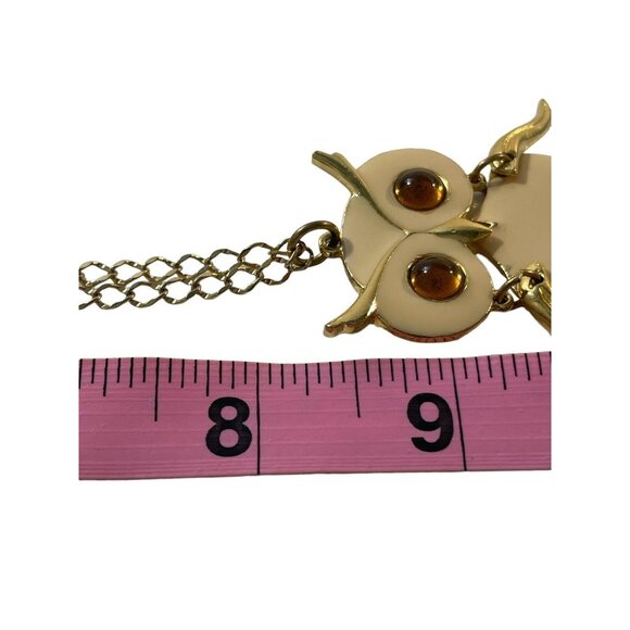 VTG ART Gold Tone Metal Cream Enamel Articulated Jointed Owl Pendant Necklace - Picture 15 of 16